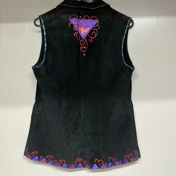 Vintage Handpainted Leather Vest Sz S - Picture 2 of 10